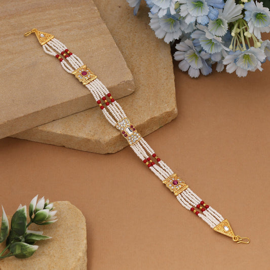 Maroon & White Color Kundan Matha Patti Designed For Rich Traditional Bridal Looks