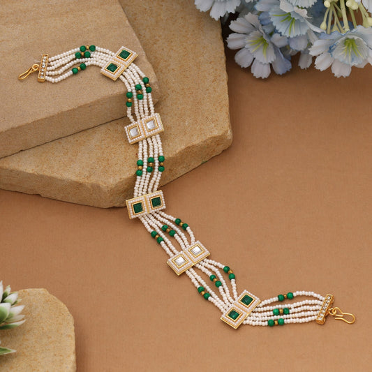 Green & White Color Kundan Matha Patti Perfect For Cultural Functions And Weddings