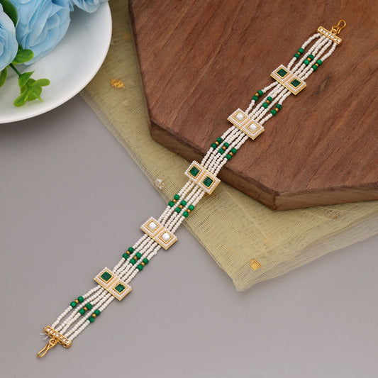 Green & White Color Kundan Matha Patti Perfect For Cultural Functions And Weddings