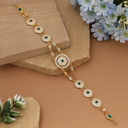 Green & White Color Matha Patti Inspired By Classic Indian Ethnic Jewelry Styles