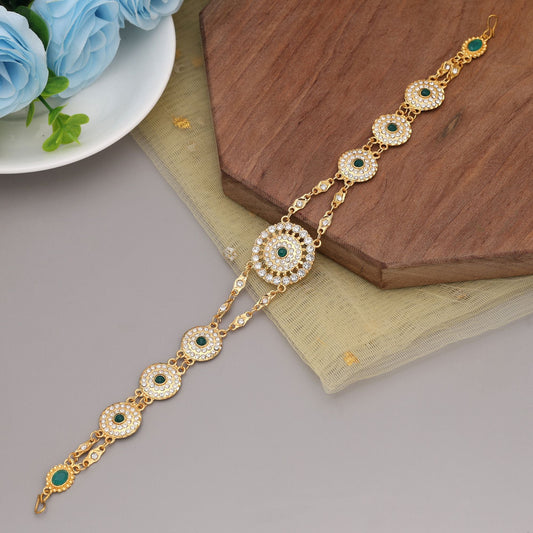 Green & White Color Matha Patti Inspired By Classic Indian Ethnic Jewelry Styles