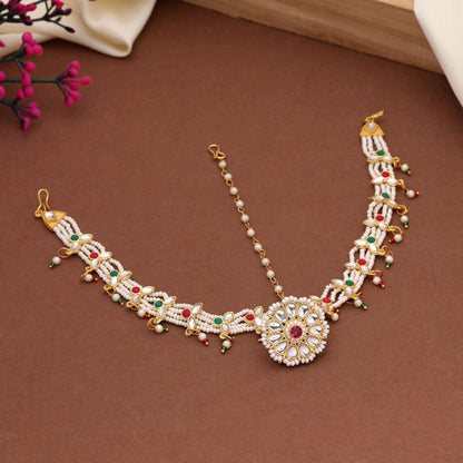 Multi Color Kundan Matha Patti Showcasing Vibrant Hues And Intricate Detailing