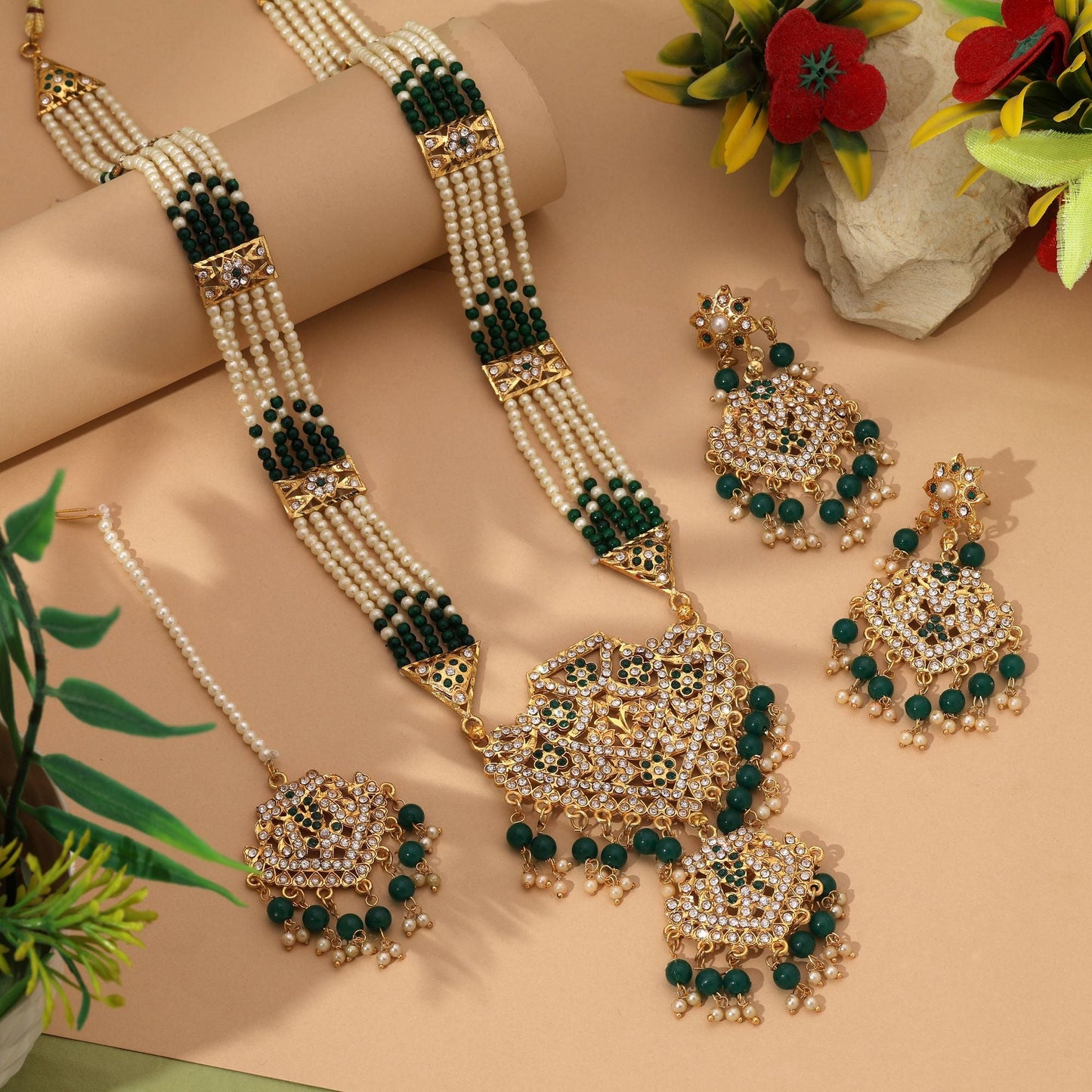 Gorgeous Green Color Rajputi Jewellery Rani Haar Perfect For Wedding And Festive Occasions