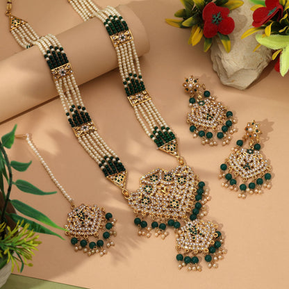 Gorgeous Green Color Rajputi Jewellery Rani Haar Perfect For Wedding And Festive Occasions