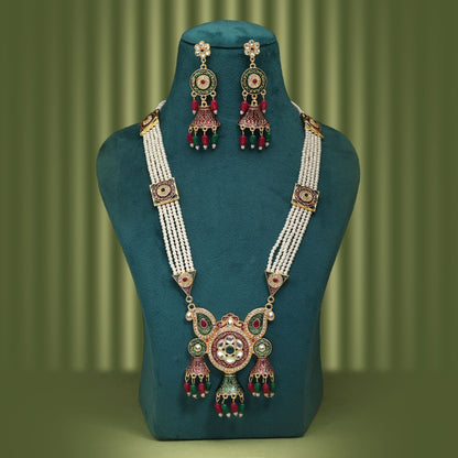 Royal Maroon & Green Color Rajputi Jewellery Rani Haar With Antique Ethnic Look