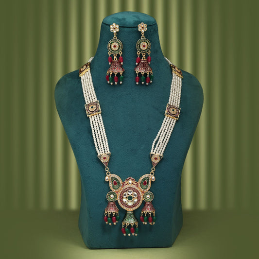 Royal Maroon & Green Color Rajputi Jewellery Rani Haar With Antique Ethnic Look