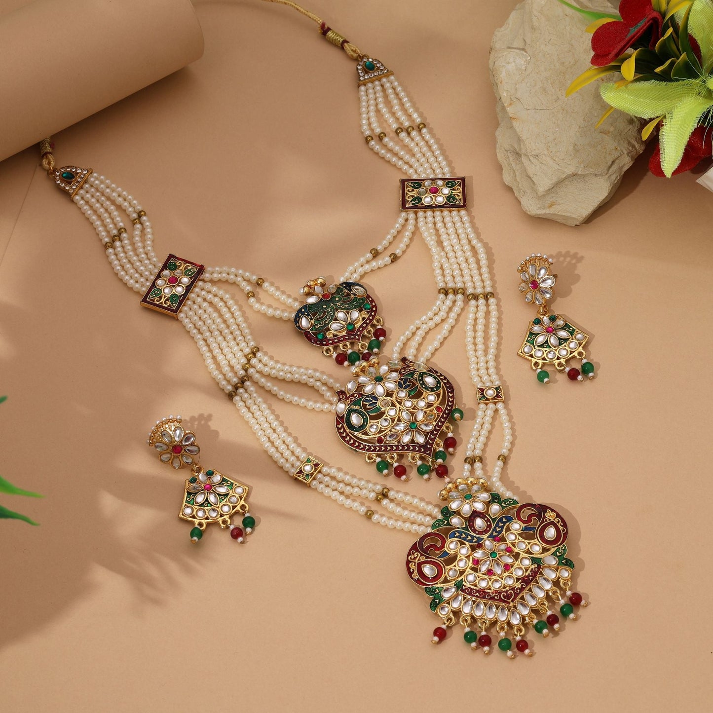 Antiker mehrfarbiger Rajputi-Schmuck, Rani Haar, entworfen für festlichen traditionellen Brautschmuck