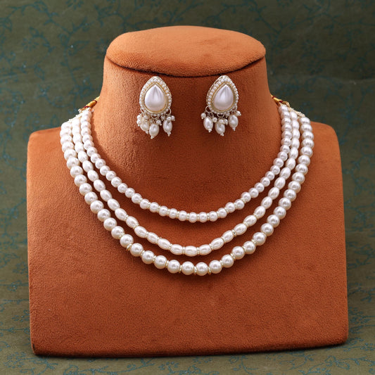 Classic White Color Puwai Necklace Set With Polki And Bead Work
