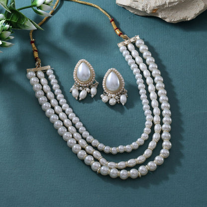 Classic White Color Puwai Necklace Set With Polki And Bead Work