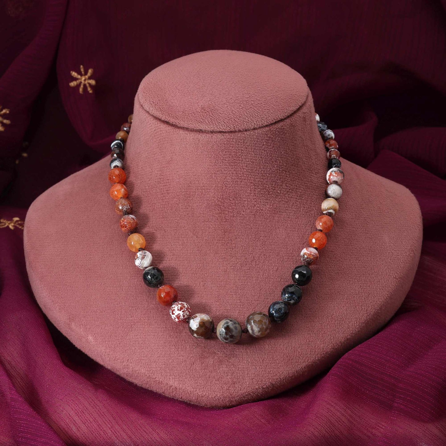 Multi Color Stone Embellished Pearl Necklace For Party And Wedding Occasions