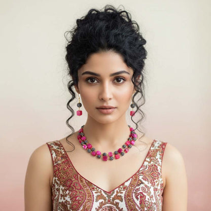 Rani Color Classic Bridal Style Pearl Necklace Set For Elegant Wedding Wear