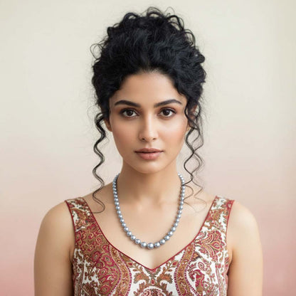 Blue Color Royal Finish Designer Pearl Necklace For Elegant Traditional Attire