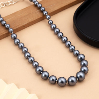 Dark Grey Color Antique Polish Pearl Necklace For Party And Festive Wear