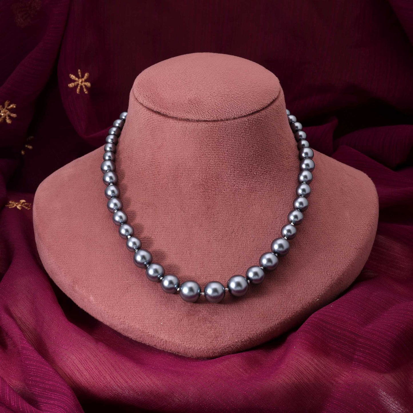 Dark Grey Color Antique Polish Pearl Necklace For Party And Festive Wear