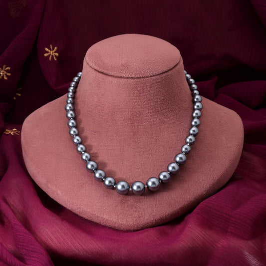 Dark Grey Color Antique Polish Pearl Necklace For Party And Festive Wear