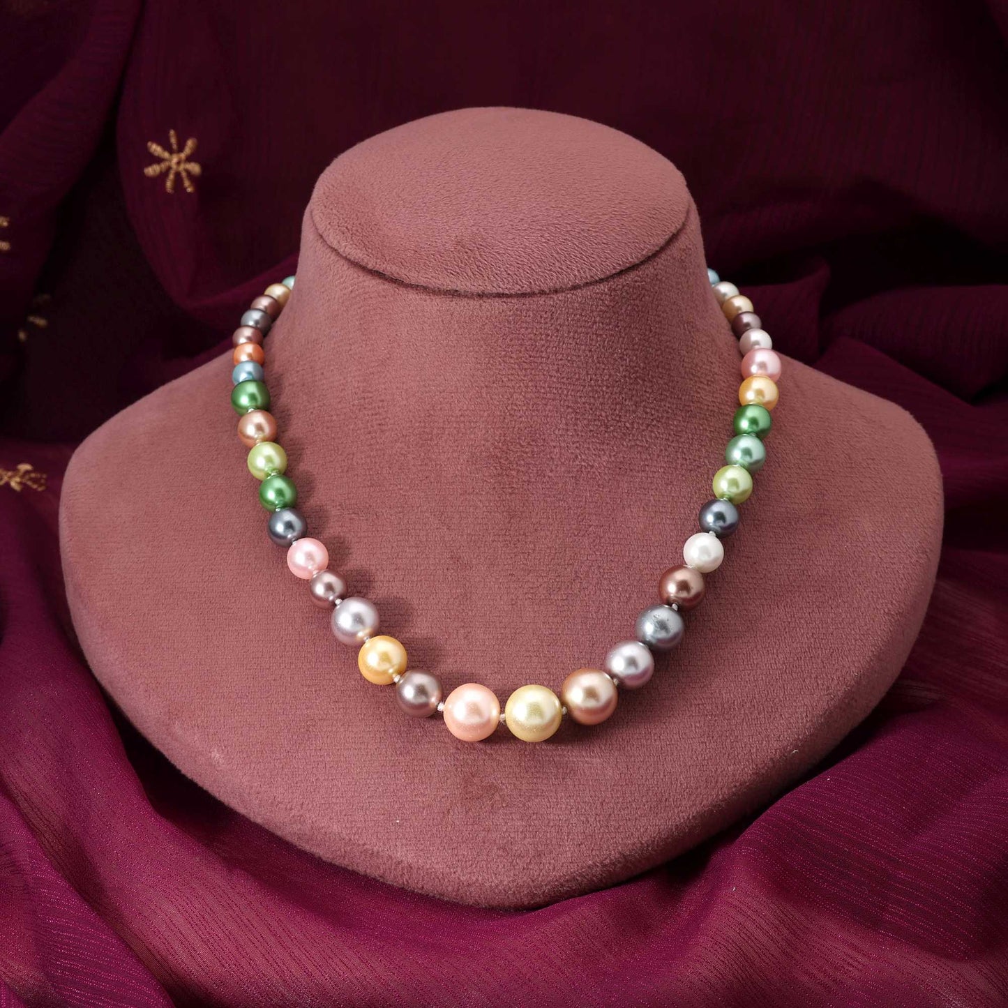 Multi Color Stone Studded Pearl Necklace For Weddings And Cultural Celebrations