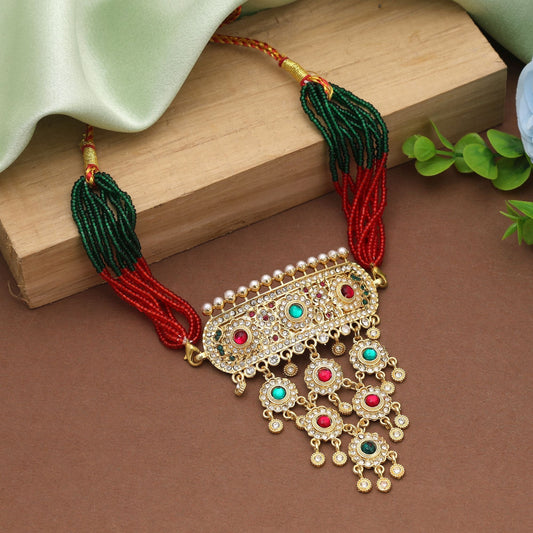 Rani & Green Color Choker Rajputi Jewellery Rani Haar Crafted For Bridal Elegance