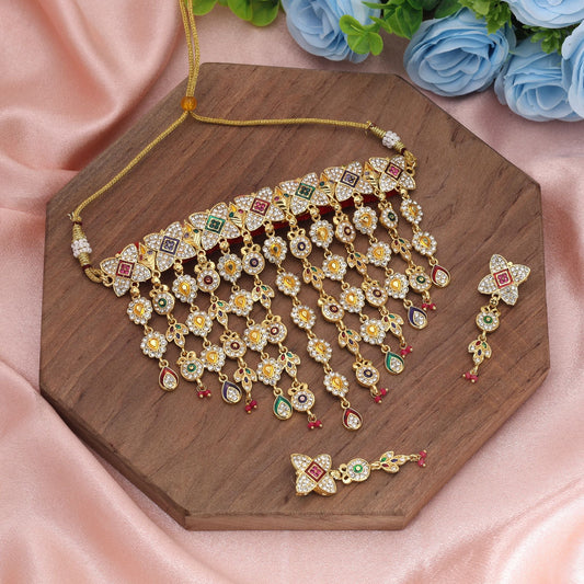 Multi Color Choker Rajputi Jewellery Rani Haar Featuring Vibrant Traditional Meenakari Work