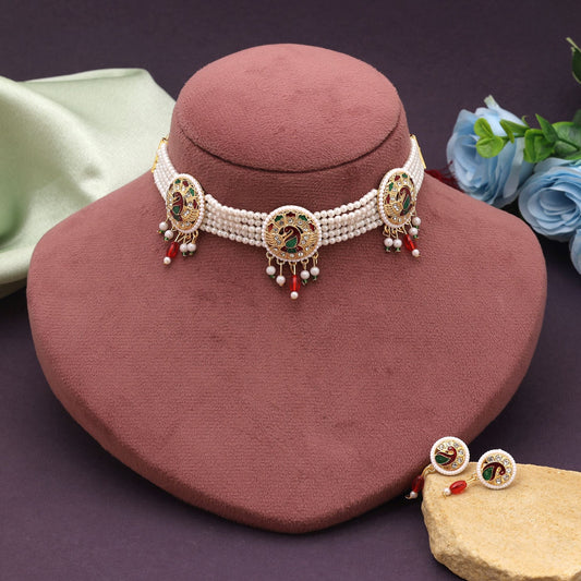 Maroon & Green Color Rajputi Jewellery Rani Haar Inspired By Royal Palace Jewelry Traditions