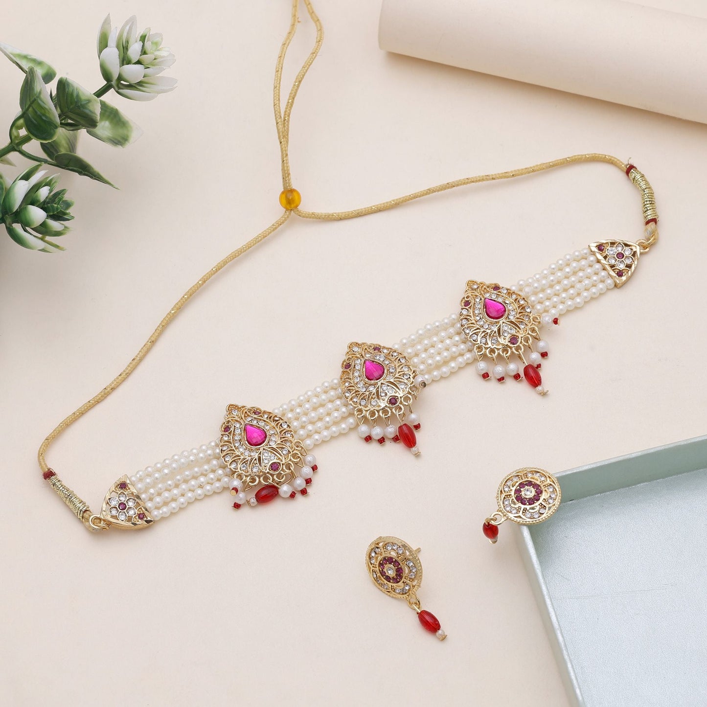 Rani & Red Color Choker Rajputi Jewellery Rani Haar For Bridal Styling