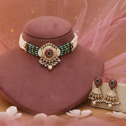 Multi Color Meena Work Choker Rajputi Jewellery Rani Haar With Artistic Detailing