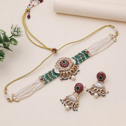 Multi Color Meena Work Choker Rajputi Jewellery Rani Haar With Artistic Detailing
