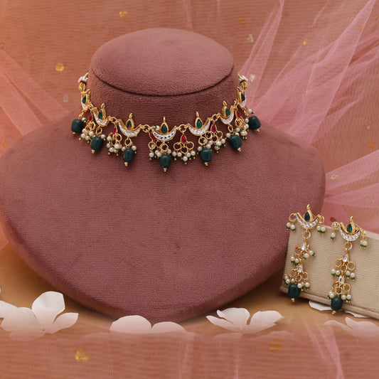 Green Color Rajputi Jewellery Rani Haar With Classic Heritage Appeal