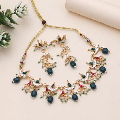 Green Color Rajputi Jewellery Rani Haar With Classic Heritage Appeal