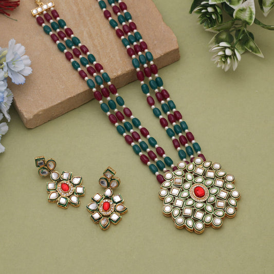 Rani & Green Color Rajputi Jewellery Rani Haar With Bridal Elegance