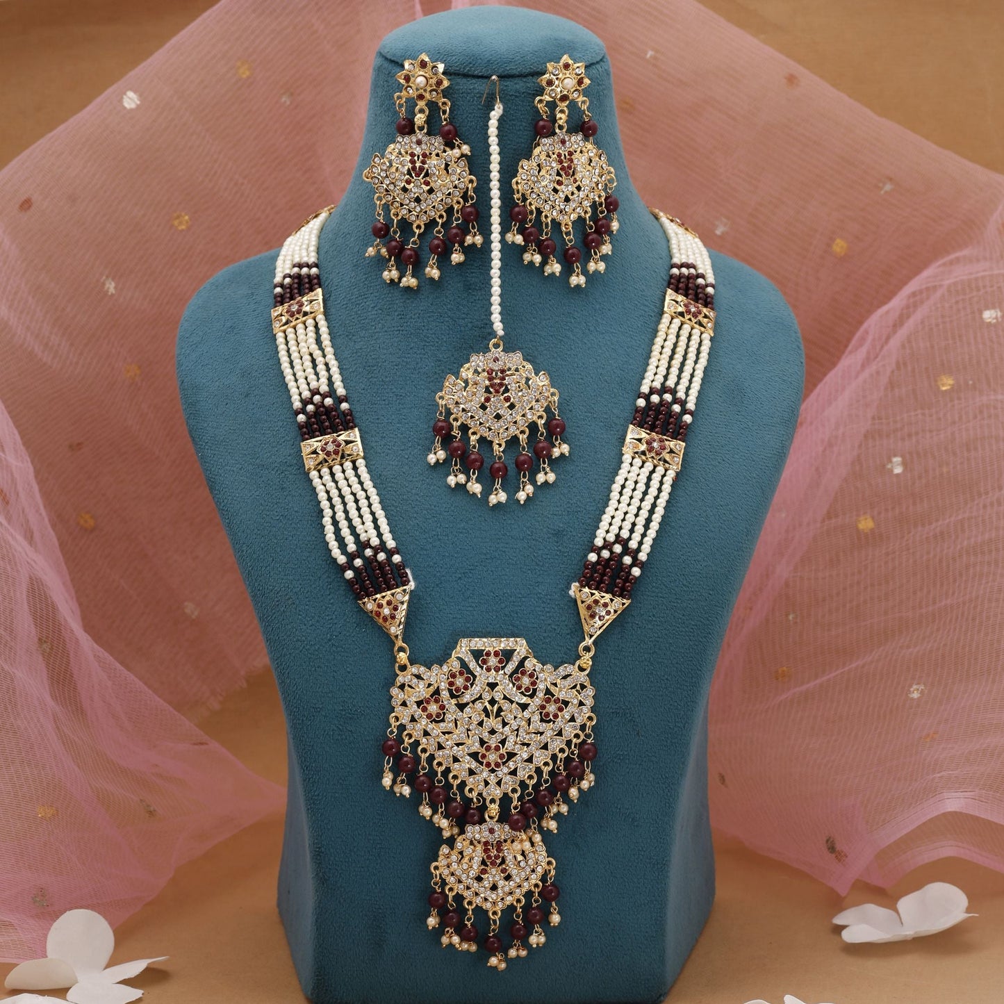 Maroon Color Rajputi Jewellery Rani Haar With Rich Cultural Finish