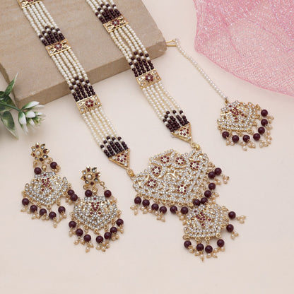 Maroon Color Rajputi Jewellery Rani Haar With Rich Cultural Finish