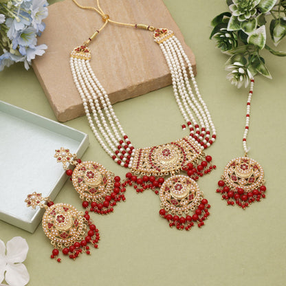 Red Color Rajputi Jewellery Rani Haar With Festive Bridal Look