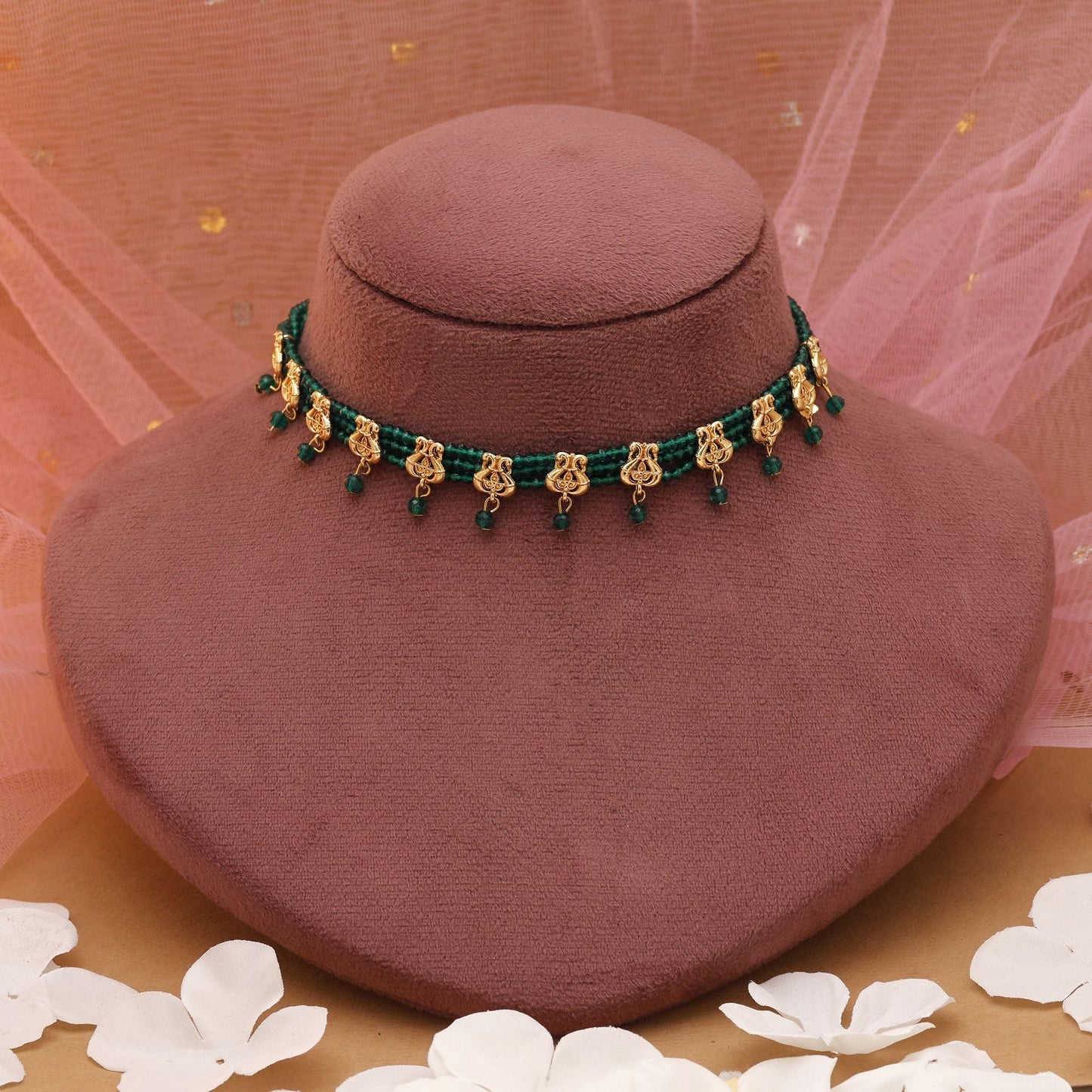 Green Color Choker Rajputi Jewellery Rani Haar With Royal Finish