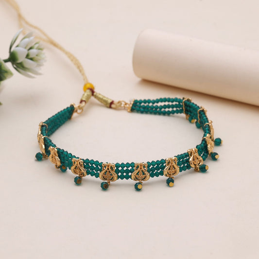 Green Color Choker Rajputi Jewellery Rani Haar With Royal Finish