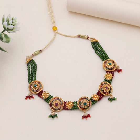 Maroon & Green Color Choker Rajputi Jewellery Rani Haar For Weddings