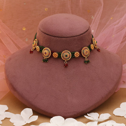 Maroon & Green Color Choker Rajputi Jewellery Rani Haar For Weddings