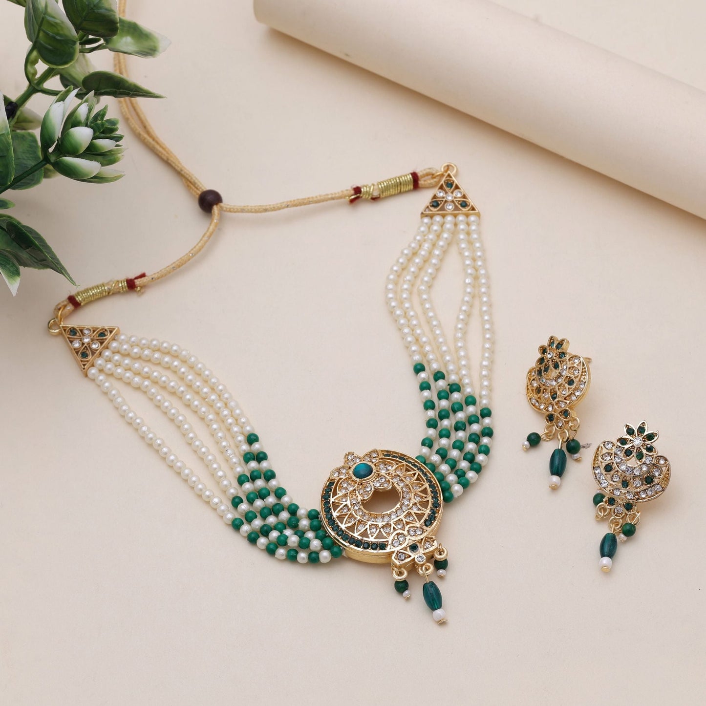 Green Color Choker Rajputi Jewellery Rani Haar With Traditional Elegance