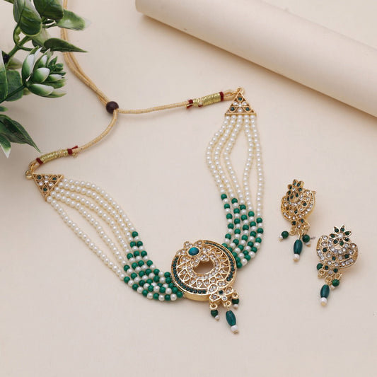Green Color Choker Rajputi Jewellery Rani Haar With Traditional Elegance