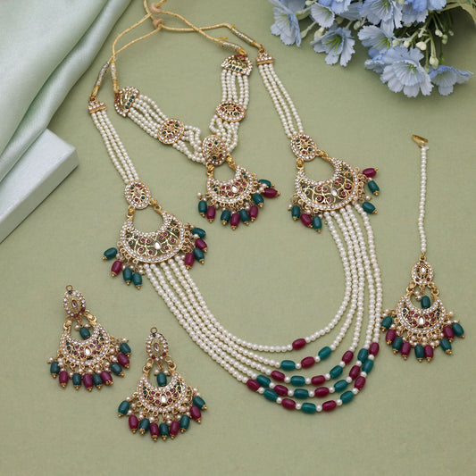 Rani & Green Color Rajputi Jewellery Rani Haar With Heritage Detailing