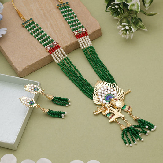 Green Color Rajputi Jewellery Rani Haar For Festive Occasions
