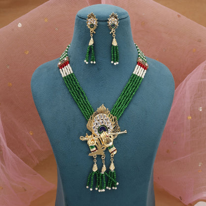 Green Color Rajputi Jewellery Rani Haar For Festive Occasions