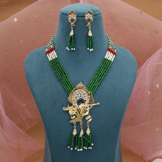 Green Color Rajputi Jewellery Rani Haar For Festive Occasions
