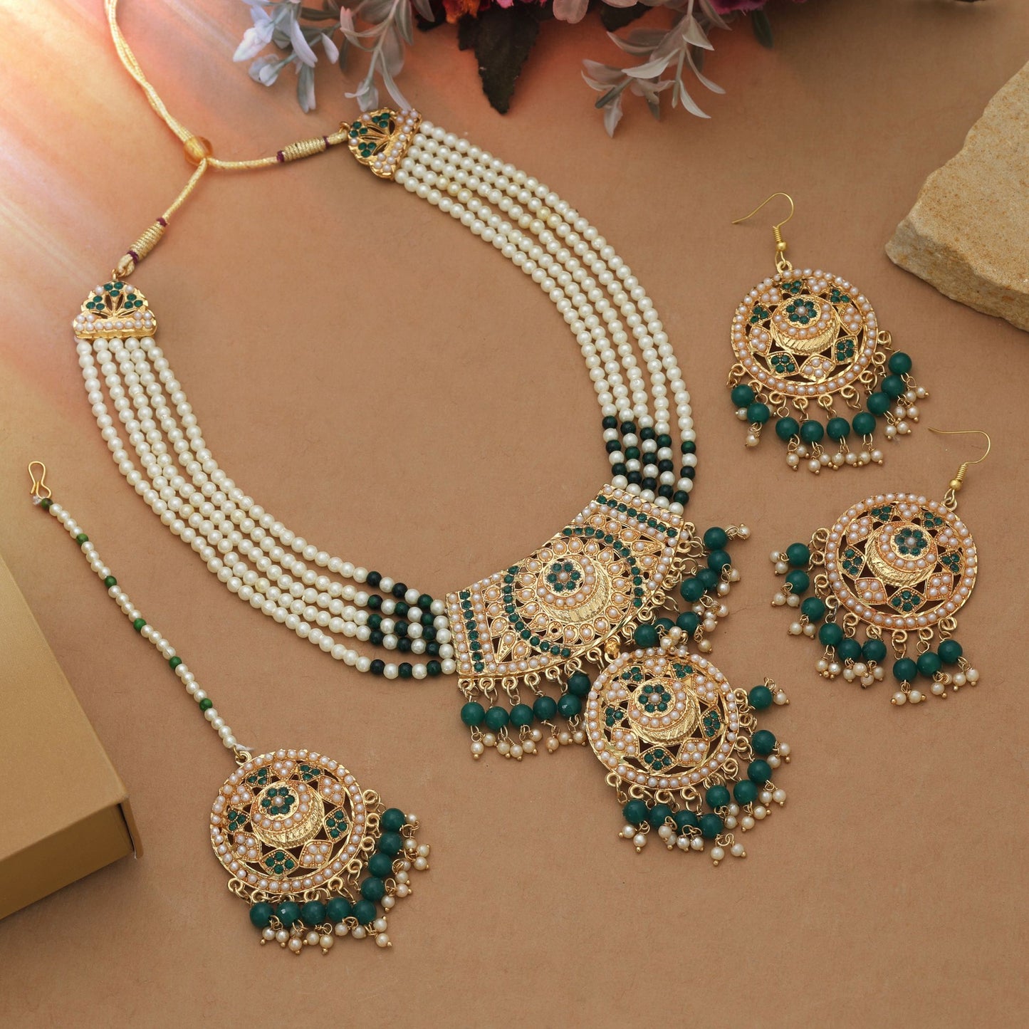 Green Color Traditional Rajputi Jewellery Rani Haar Necklace With Royal Heritage Design