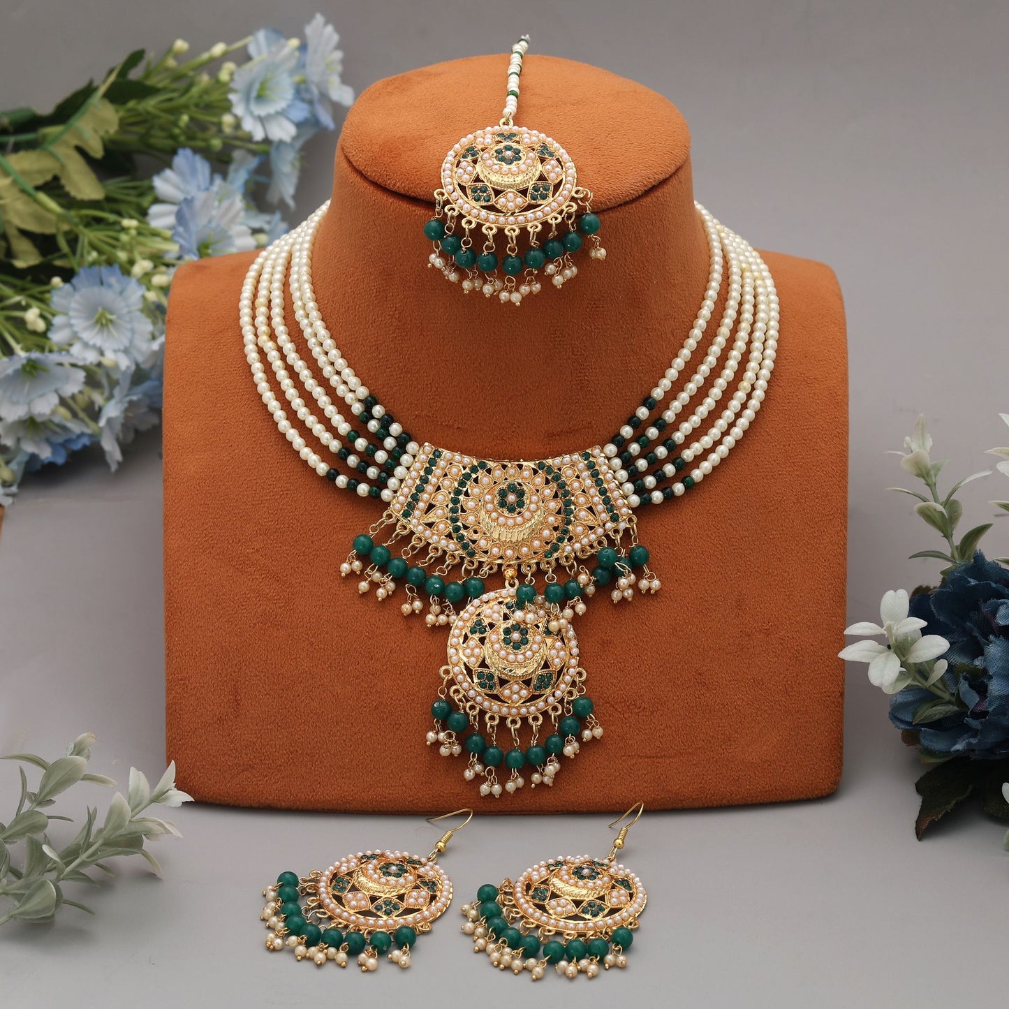 Green Color Traditional Rajputi Jewellery Rani Haar Necklace With Royal Heritage Design