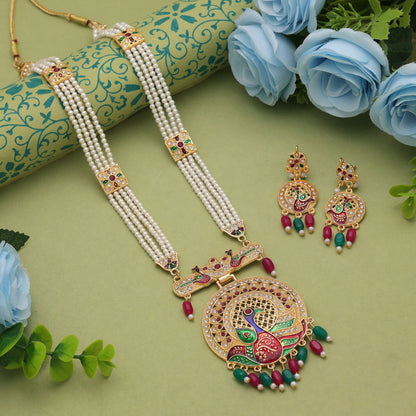 Royal Rani & Green Color Jewellery Rani Haar With Traditional Kundan Necklace Set