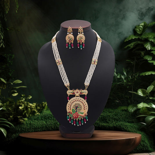 Royal Rani & Green Color Jewellery Rani Haar With Traditional Kundan Necklace Set