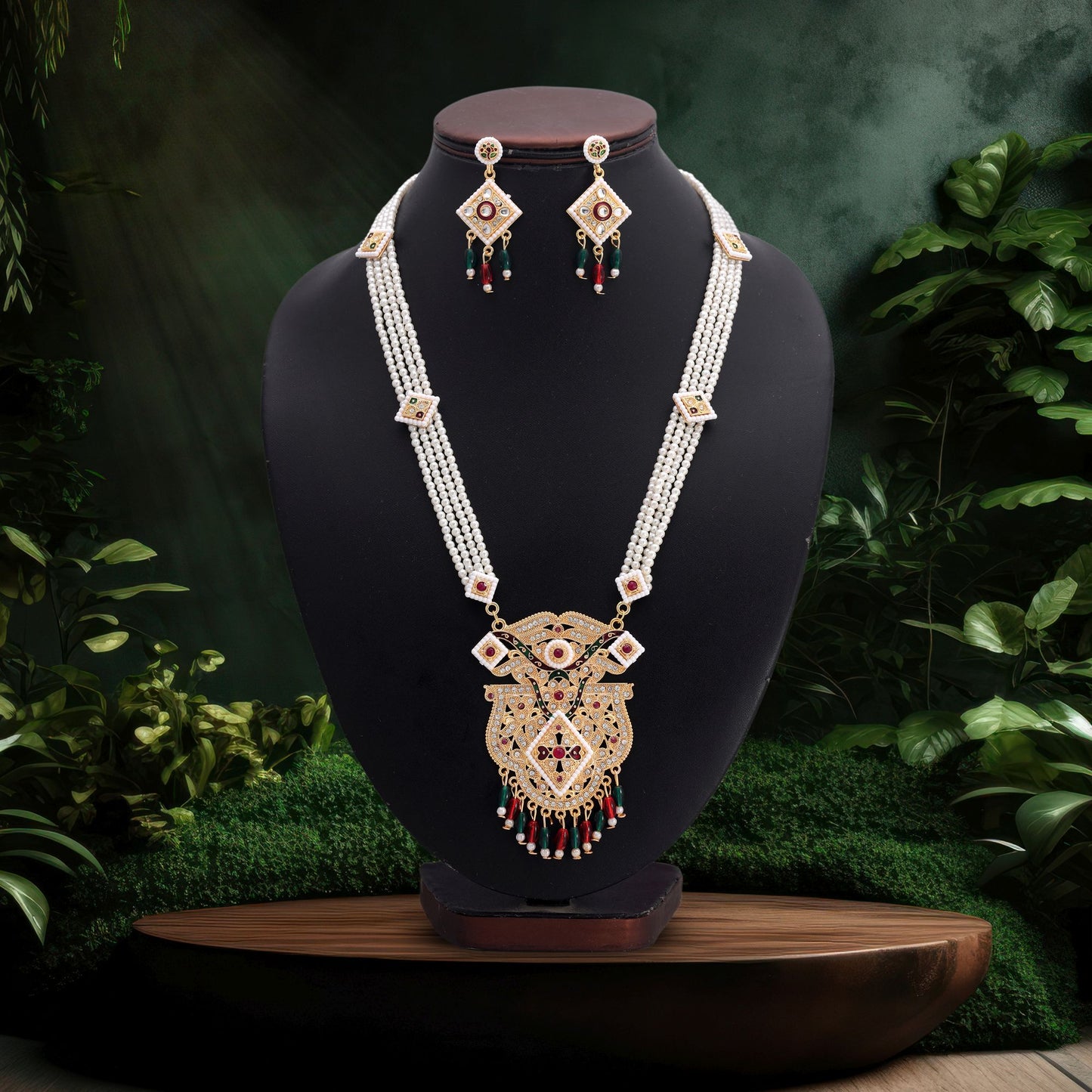Festive Multi Color Jewellery Rani Haar Styled With Elegant Kundan Necklace Set