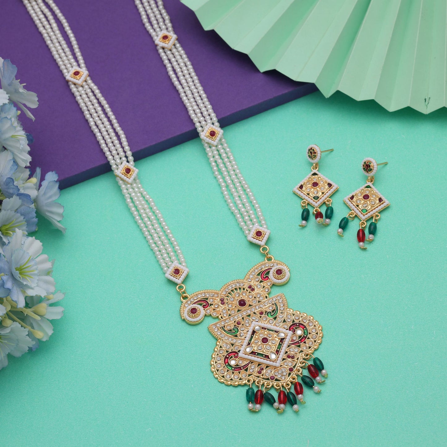 Heritage Multi Color Jewellery Rani Haar Enhanced By Classic Kundan Necklace Set