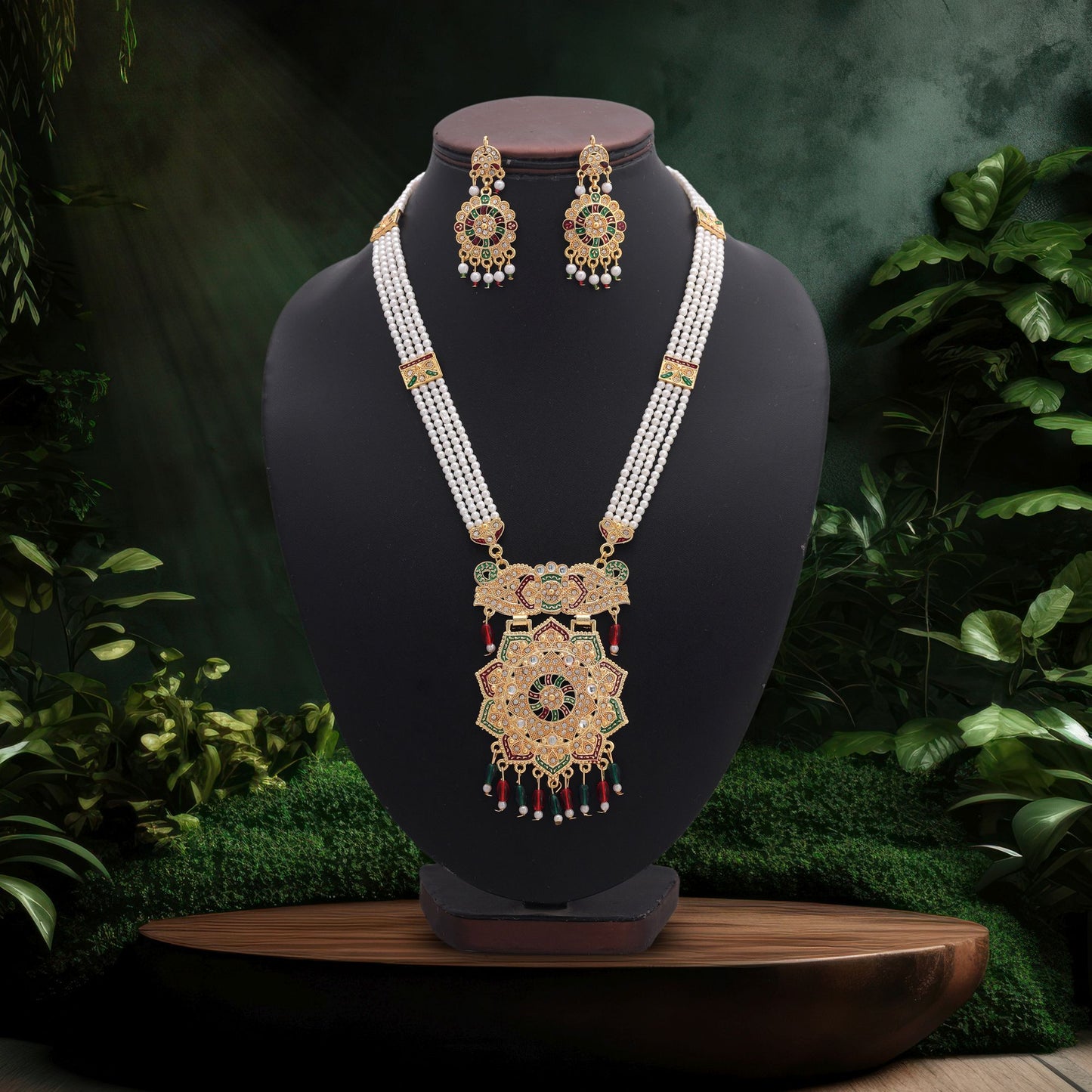 Designer Multi Color Jewellery Rani Haar With Intricate Kundan Necklace Set Work