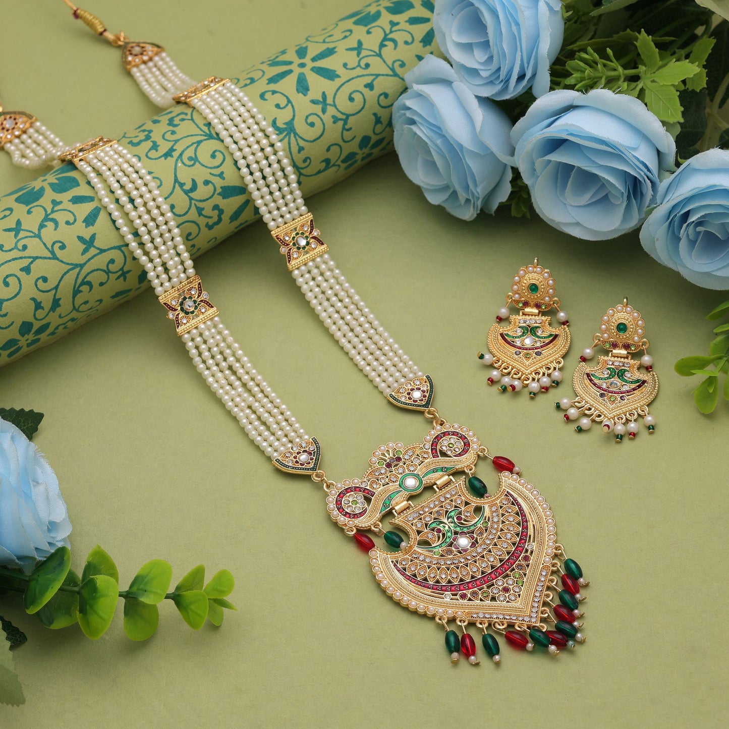 Elegant Multi Color Jewellery Rani Haar Featuring Traditional Kundan Necklace Set